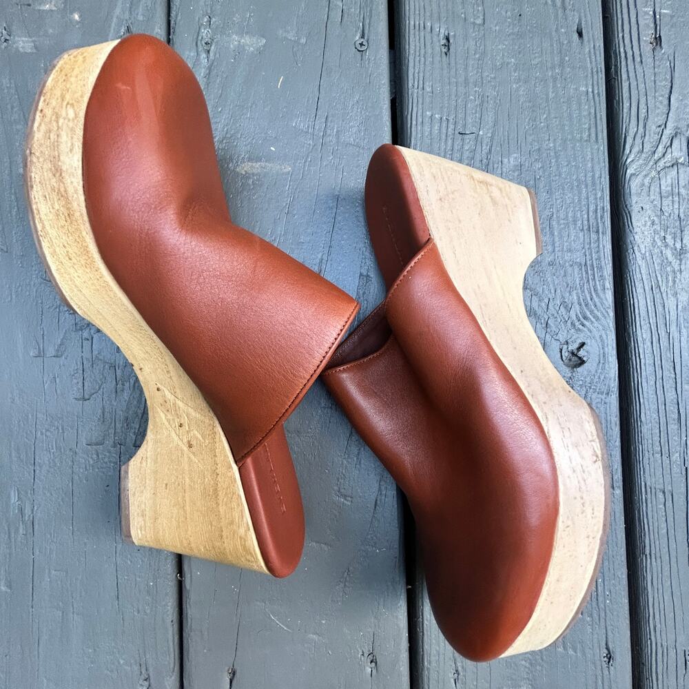 Everlane The Clog Cognac Brown Wood Heel Leather Size 11 - Picture 10 of 12